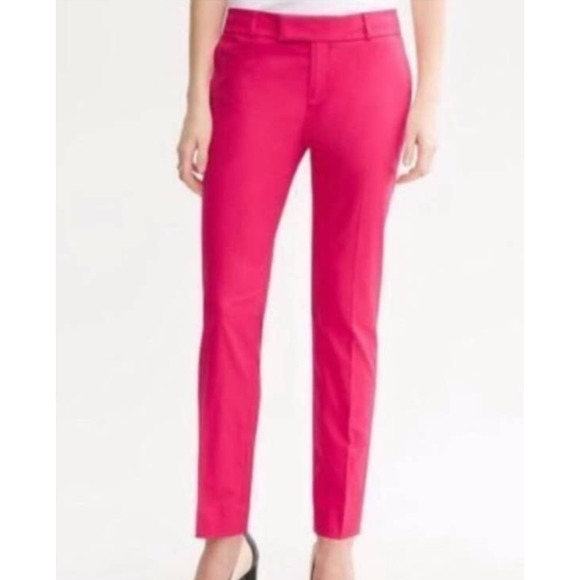 Banana Republic Symona Cropped Jacquard Classy Cotton Stretch Straight Leg Pants - Picture 2 of 12